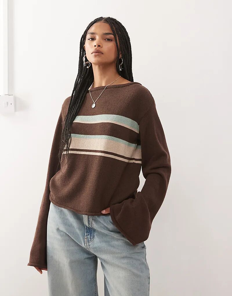 Вязаный топ Reclaimed Vintage с расклешенными рукавами и полосатой панелью коричневого цвета
Вязаный топ Reclaimed Vintage с расклешенными рукавами и полосатой панелью коричневого цвета