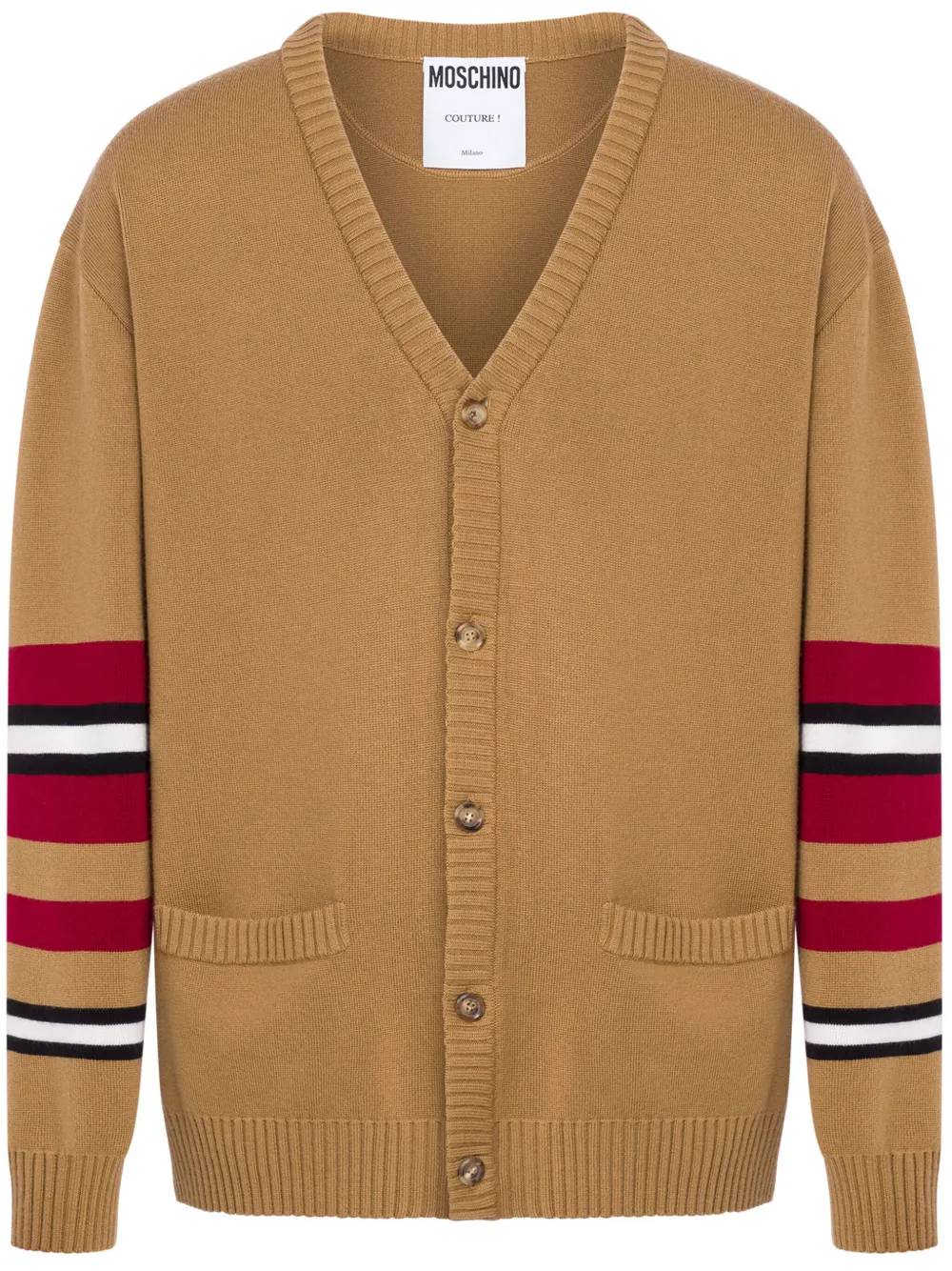 Кардиган из вирджинской шерсти с отделкой в полоску Moschino, коричневый
Кардиган из вирджинской шерсти с отделкой в полоску Moschino, коричневый