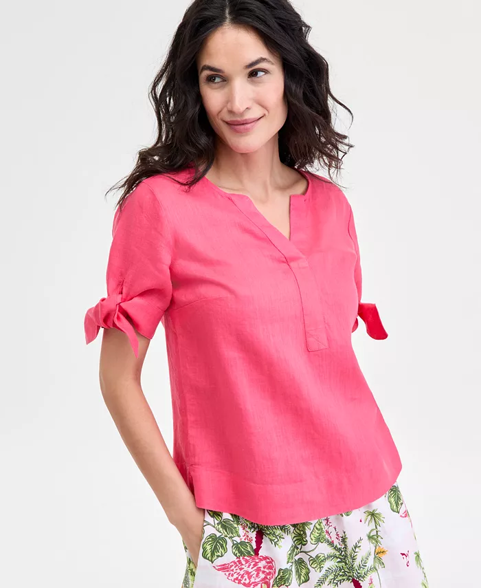 Женская блузка из 100% льна с разрезом на горловине и завязывающимися рукавами Petite Charter Club, розовый
Женская блузка из 100% льна с разрезом на горловине и завязывающимися рукавами Petite Charter Club, розовый