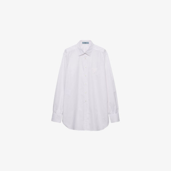 Рубашка Prada из хлопкового поплина с треугольным логотипом, белый
Рубашка Prada из хлопкового поплина с треугольным логотипом, белый