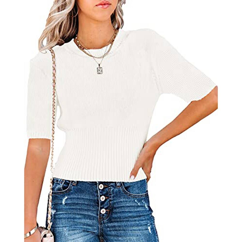 Женские свитера с короткими рукавами, топы с круглым вырезом, пуловер в рубчик, рубашка Slim Fit, вязаная блузка MISSKY, белый
Женские свитера с короткими рукавами, топы с круглым вырезом, пуловер в рубчик, рубашка Slim Fit, вязаная блузка MISSKY, белый