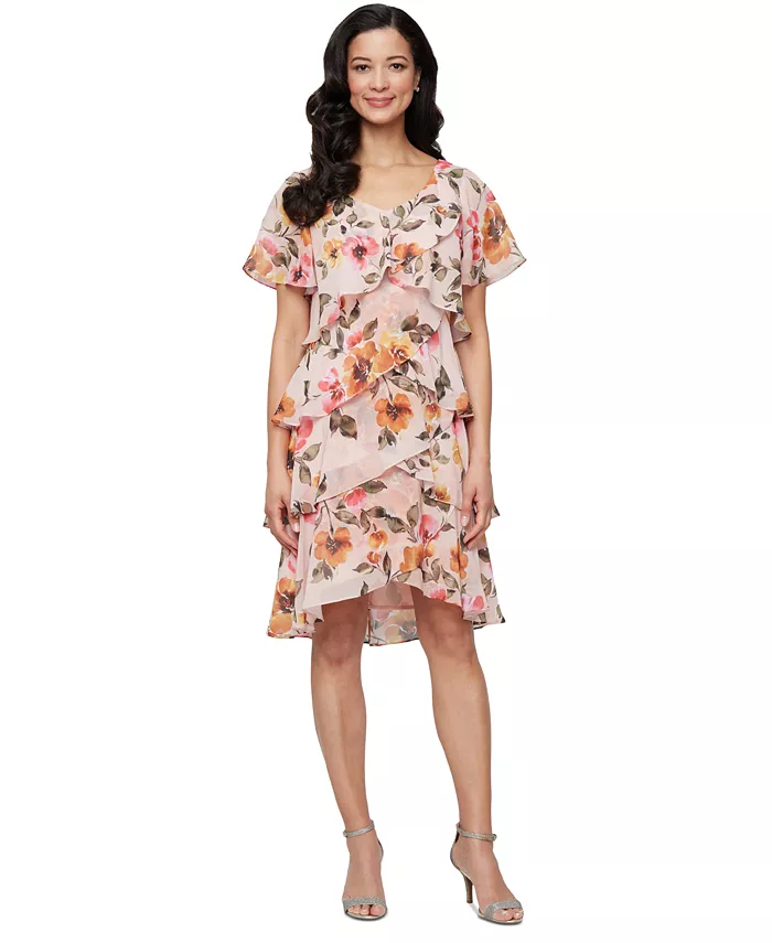 Женское платье с принтом, V-образным вырезом, асимметричной отделкой и оборками SL Fashions, розовый
Женское платье с принтом, V-образным вырезом, асимметричной отделкой и оборками SL Fashions, розовый