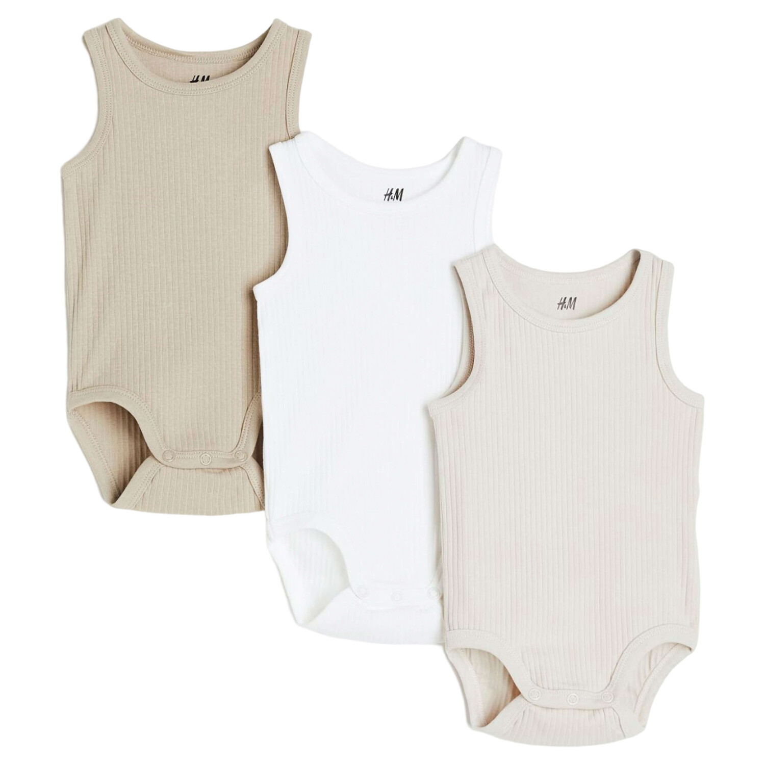 Комплект боди H&M Sleeveless, 3 штуки, бежевый/белый/темно-бежевый 
Комплект боди H&M Sleeveless, 3 штуки, бежевый/белый/темно-бежевый