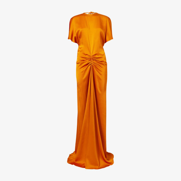 Облегающее короткое платье макси из сатина с драпировкой Victoria Beckham, оранжевый
Облегающее короткое платье макси из сатина с драпировкой Victoria Beckham, оранжевый