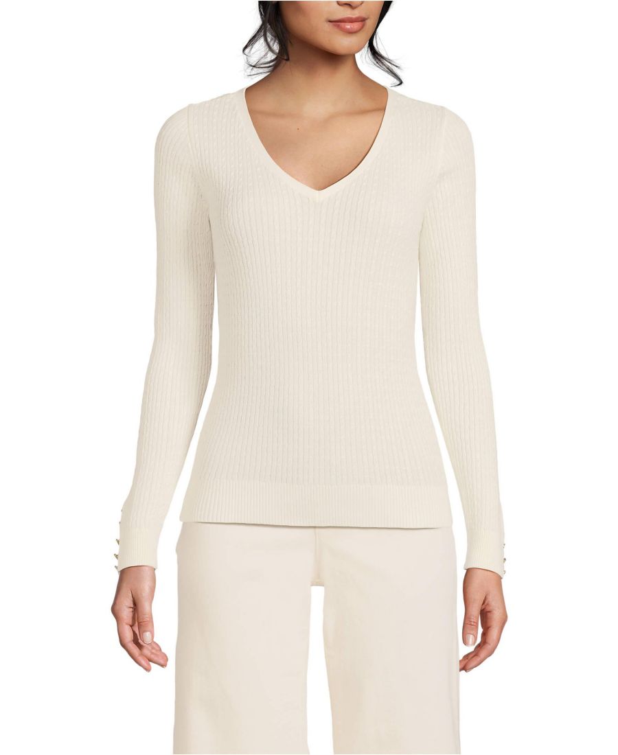 Женский свитер из тонкого хлопка с V-образным вырезом и косами, детский Lands' End, Fresh ivory
Женский свитер из тонкого хлопка с V-образным вырезом и косами, детский Lands' End, Fresh ivory