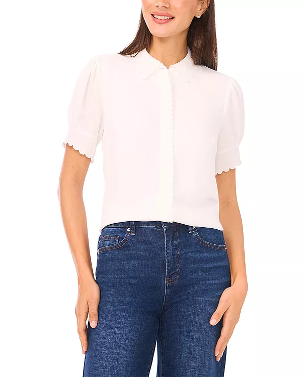 Блузка с пышными рукавами и фестончатым краем Cece, белый
Блузка с пышными рукавами и фестончатым краем Cece, белый