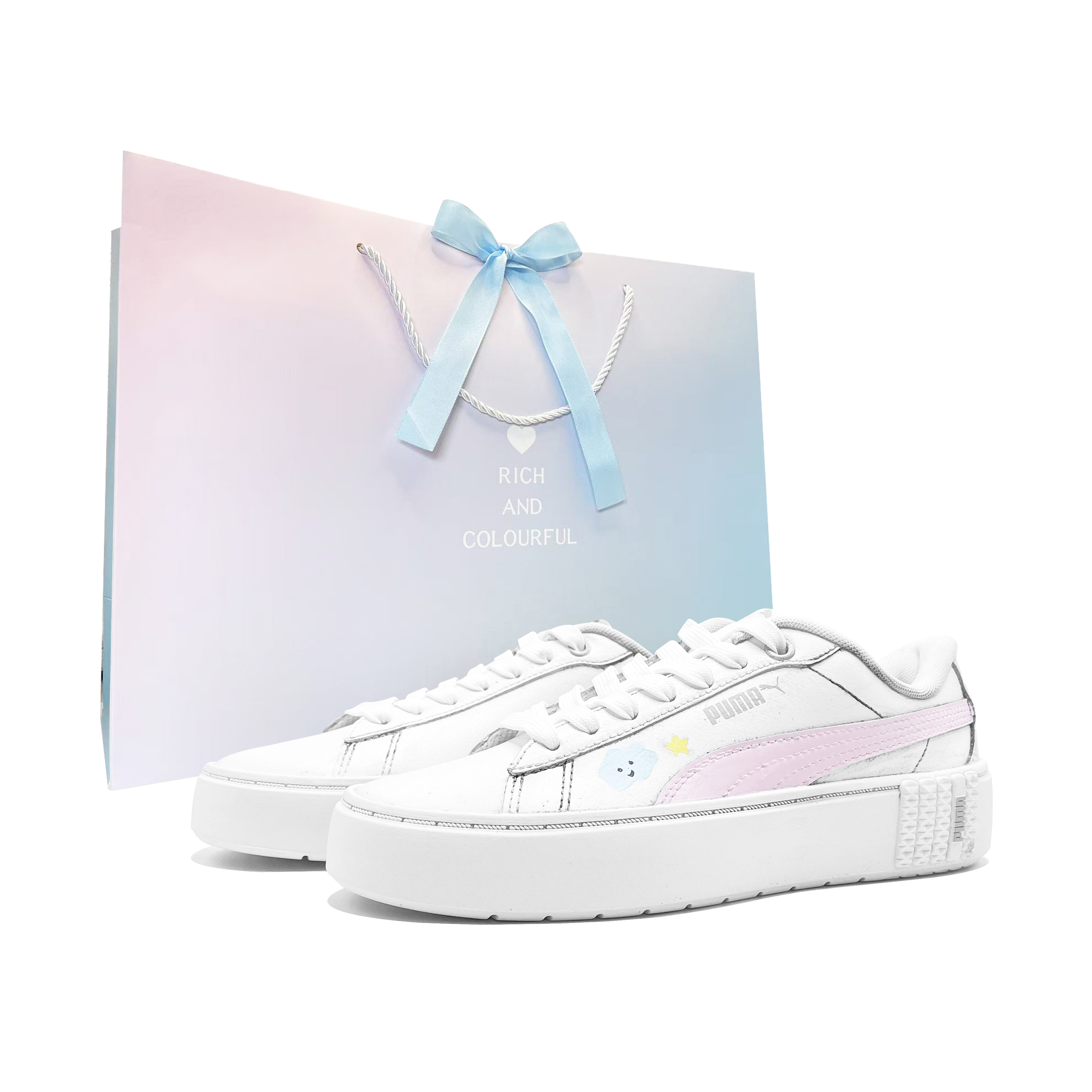 PUMA Smash Platform Pink Cloud Sweet White устойчивые к истиранию низкие кроссовки для скейтбординга унисекс белый розовый
PUMA Smash Platform Pink Cloud Sweet White устойчивые к истиранию низкие кроссовки для скейтбординга унисекс белый розовый