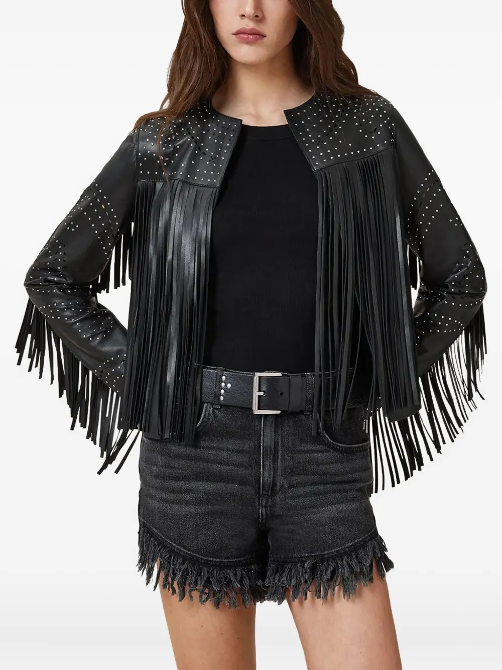 Кожаная куртка Asta с бахромой и заклепками AllSaints, черный
Кожаная куртка Asta с бахромой и заклепками AllSaints, черный