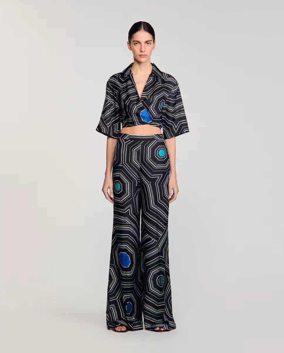 Женские шелковые брюки со спиралями Sandro, черный
Женские шелковые брюки со спиралями Sandro, черный