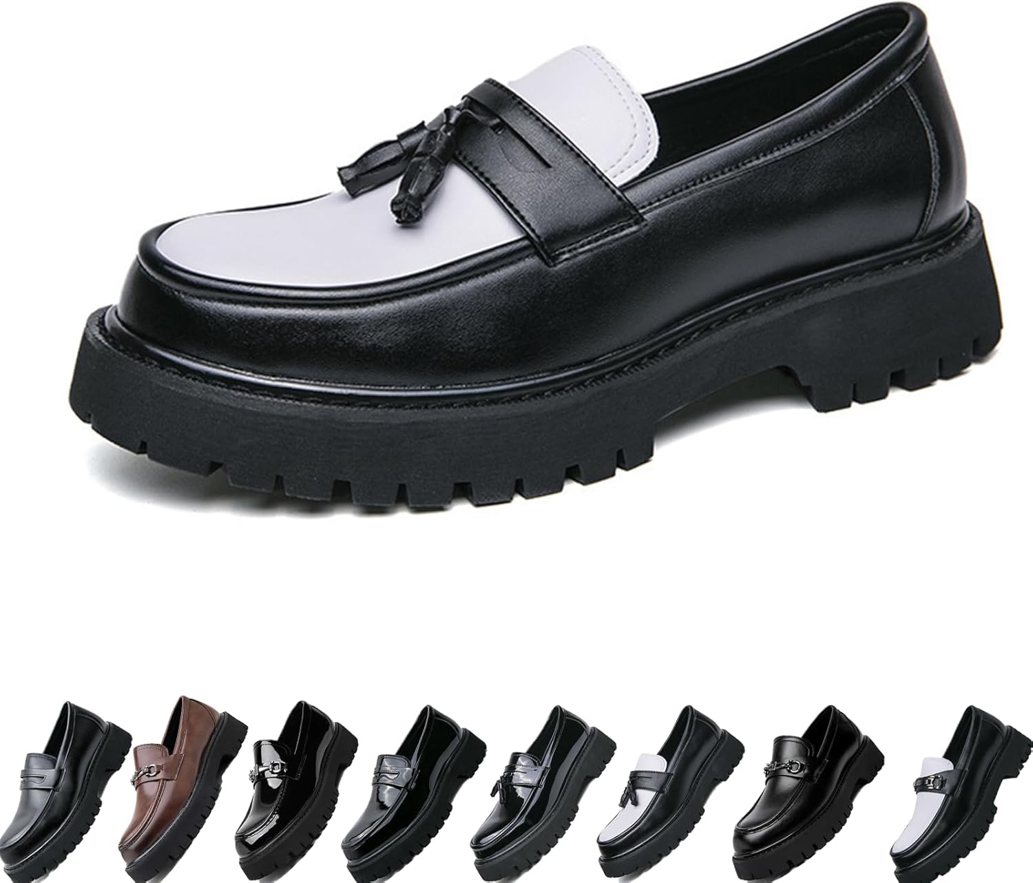 Мужские лоферы на платформе из лакированной кожи, удобные, с противоскользящей подошвой, с круглым носком, стильные деловые туфли без шнурков для работы и повседневной носки Generic, белый
Мужские лоферы на платформе из лакированной кожи, удобные, с противоскользящей подошвой, с круглым носком, стильные деловые туфли без шнурков для работы и повседневной носки Generic, белый