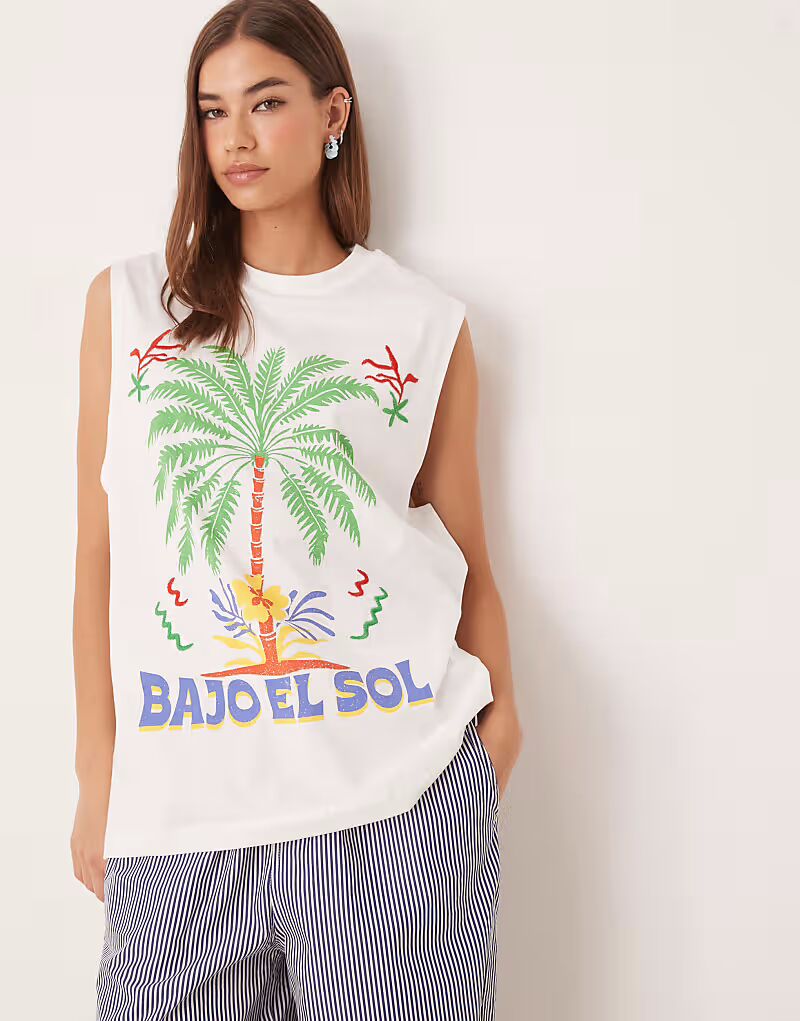 Майка свободного кроя с изображением пальмы кремового цвета Asos Design
Майка свободного кроя с изображением пальмы кремового цвета Asos Design