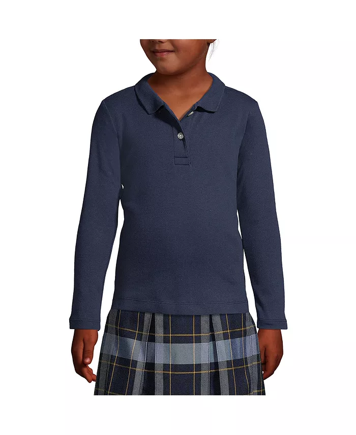 Рубашка-поло из интерлока с длинным рукавом для девочек в школьную форму Lands' End, синий 
Рубашка-поло из интерлока с длинным рукавом для девочек в школьную форму Lands' End, синий