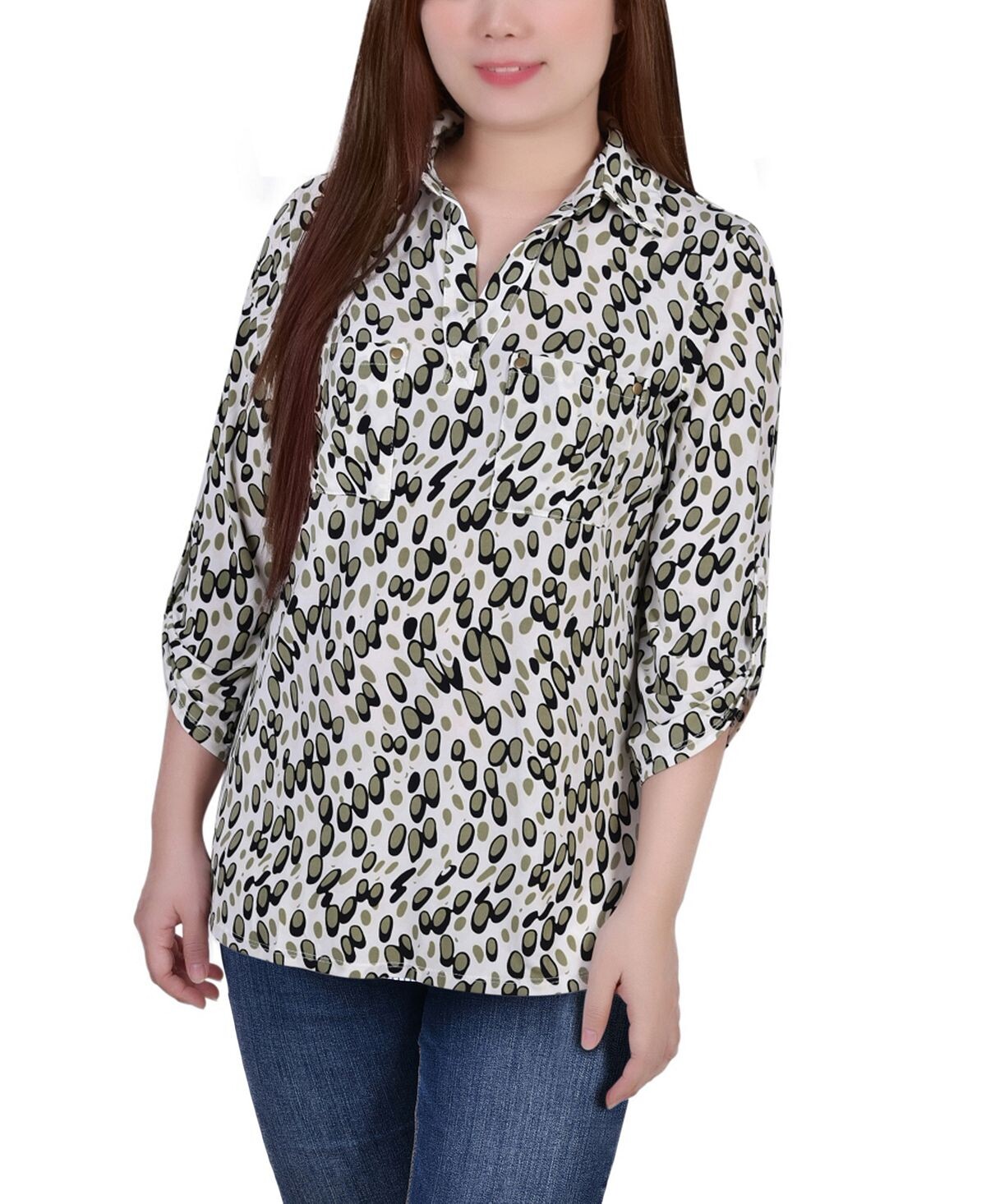 Топ с y-образным вырезом и заклепками на рукавах 3/4 для миниатюрных размеров NY Collection, мульти
Топ с y-образным вырезом и заклепками на рукавах 3/4 для миниатюрных размеров NY Collection, мульти