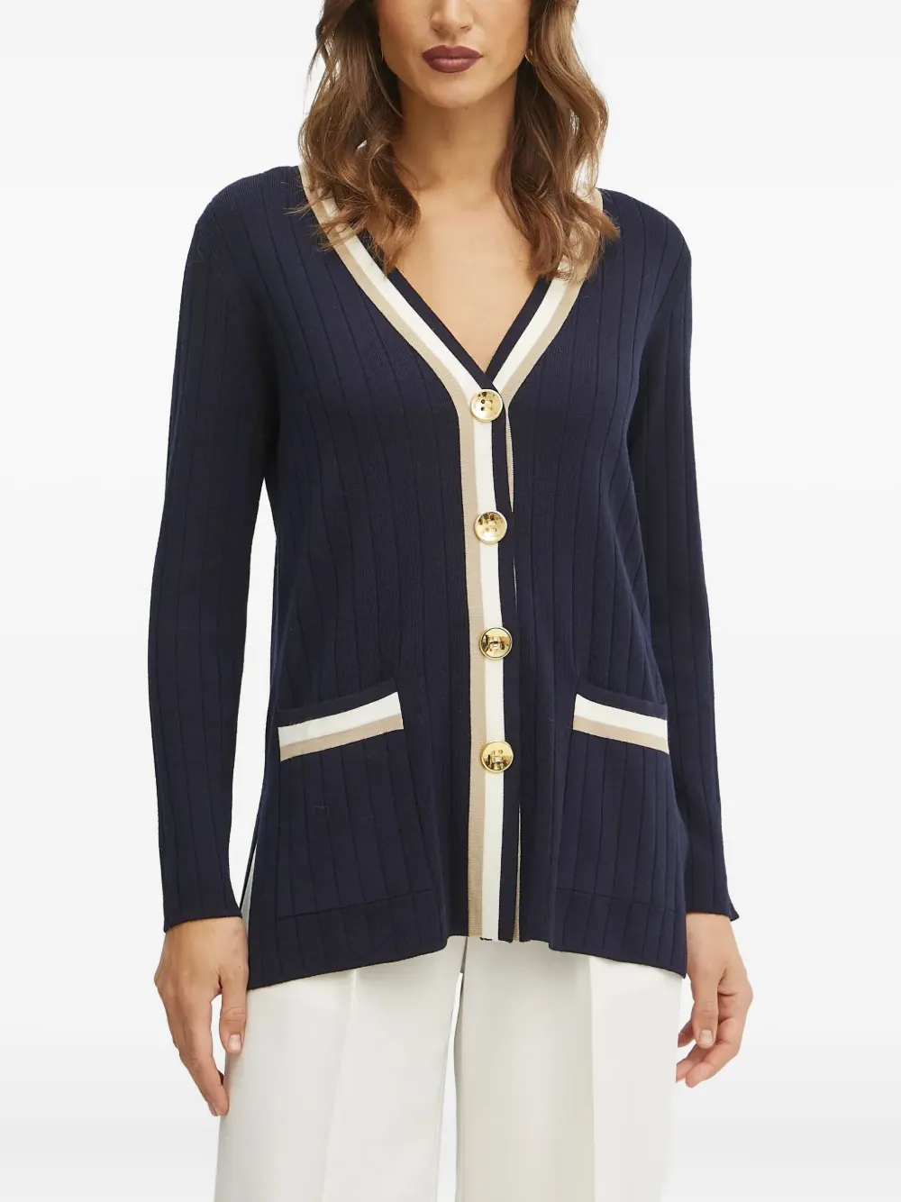 Кардиган в полоску, вязанный в рубчик LUISA SPAGNOLI, синий
Кардиган в полоску, вязанный в рубчик LUISA SPAGNOLI, синий