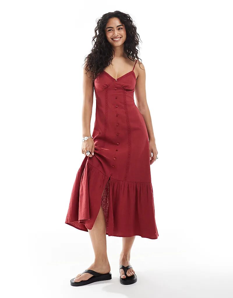 Платье миди New Look на пуговицах бордового цвета
Платье миди New Look на пуговицах бордового цвета