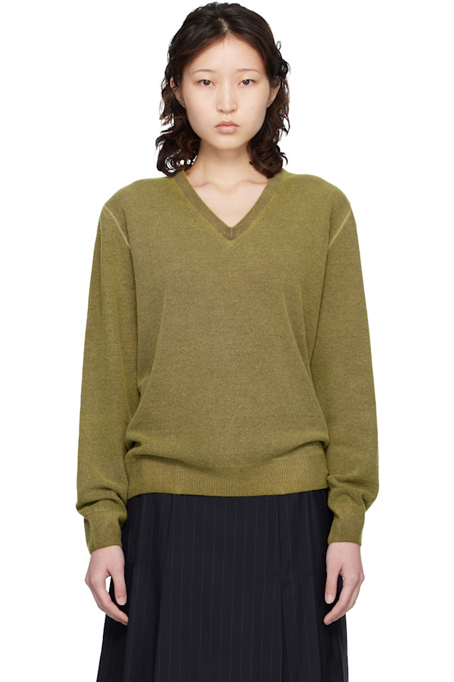 Maison Margiela Зеленый свитер с V-образным вырезом из натуральной шерсти
Maison Margiela Зеленый свитер с V-образным вырезом из натуральной шерсти