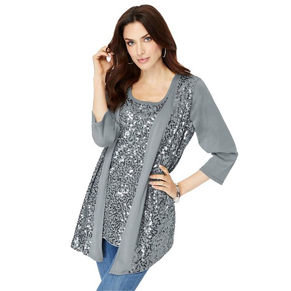 Женский сет из топа и кардигана с пайетками Plus Size Roaman'S, Gunmetal
Женский сет из топа и кардигана с пайетками Plus Size Roaman'S, Gunmetal