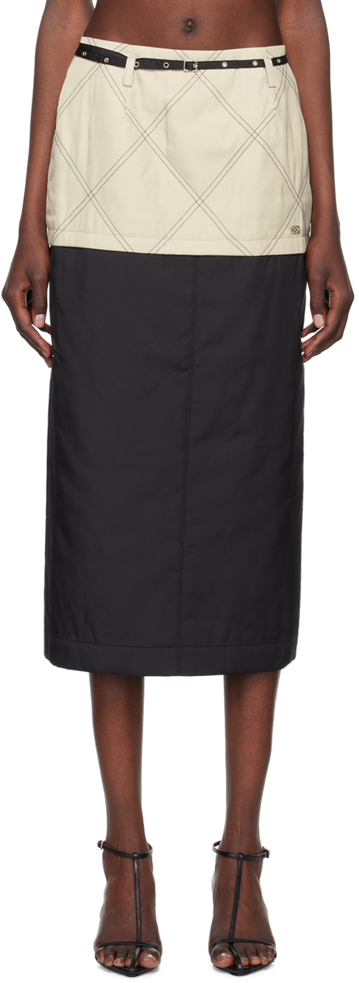 Стеганая юбка миди бежево-черного цвета Kijun 
Стеганая юбка миди бежево-черного цвета Kijun