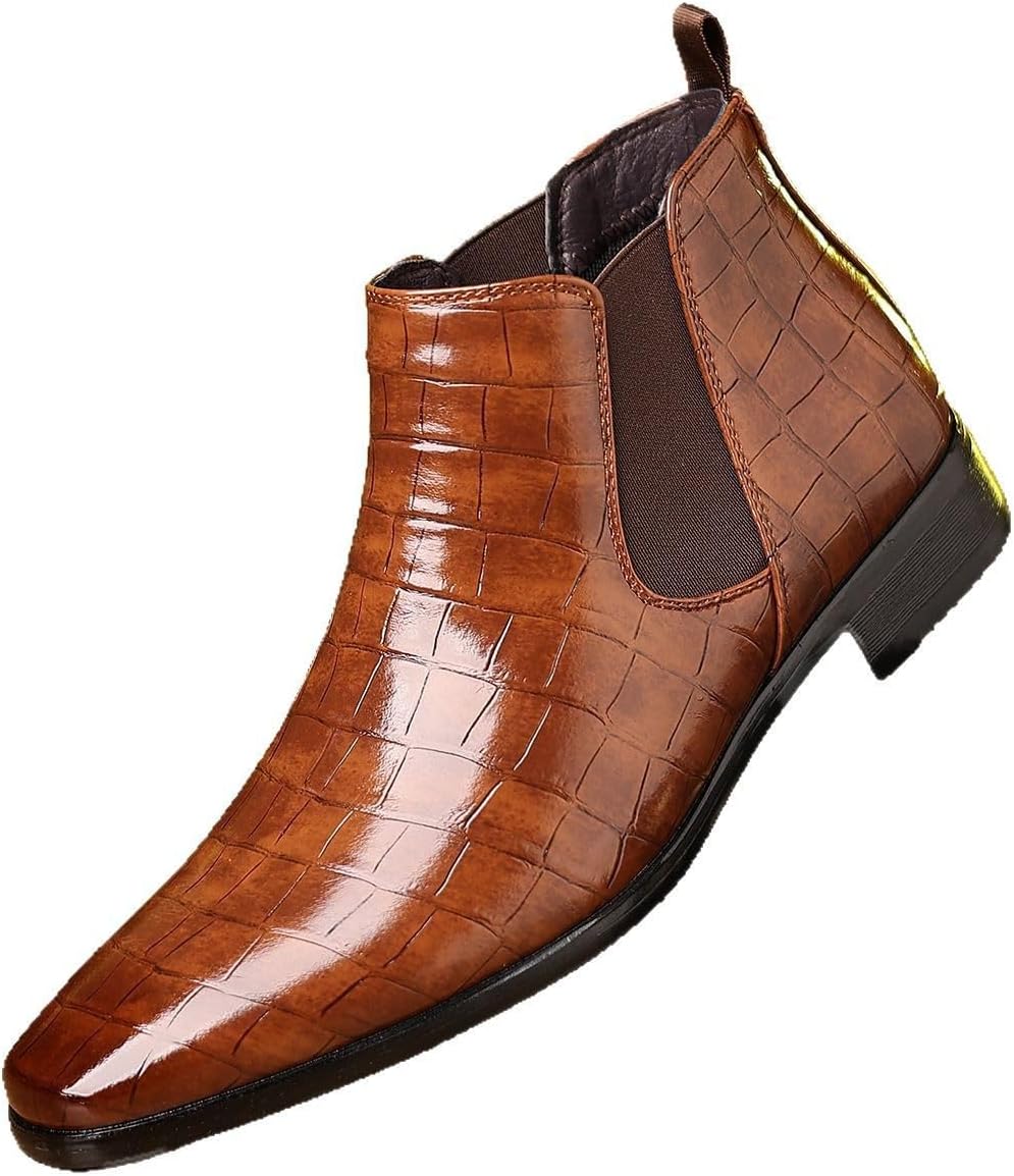 Мужские ботинки Santimon Chelsea с тиснением под крокодила, на застежке-слипоне, с эластичными боковыми вставками, стильная формальная и повседневная обувь для мужчин, светло-коричневый
Мужские ботинки Santimon Chelsea с тиснением под крокодила, на застежке-слипоне, с эластичными боковыми вставками, стильная формальная и повседневная обувь для мужчин, светло-коричневый