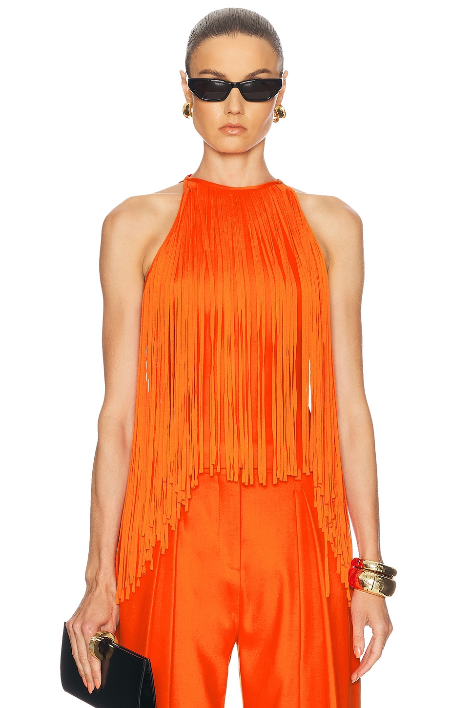 Топ-халтер с бахромой по вырезу David Koma, Orange 
Топ-халтер с бахромой по вырезу David Koma, Orange