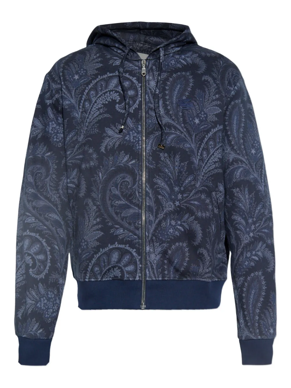 Толстовка с капюшоном на молнии с принтом пейсли ETRO, синий 
Толстовка с капюшоном на молнии с принтом пейсли ETRO, синий