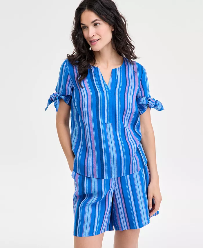 Женская полосатая блузка с завязывающимися рукавами из 100% льна Charter Club, синий
Женская полосатая блузка с завязывающимися рукавами из 100% льна Charter Club, синий