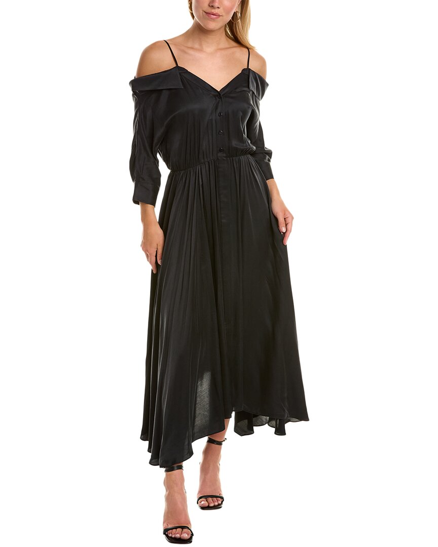 SIMKHAI Kiari Платье-рубашка из шелковой смеси, черный
SIMKHAI Kiari Платье-рубашка из шелковой смеси, черный