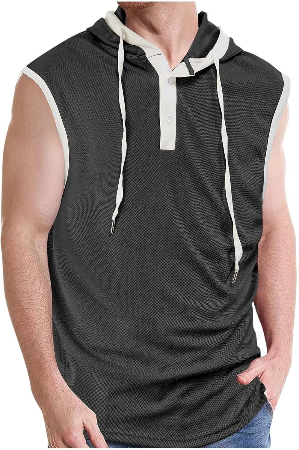 Мужская безрукавка Henley с капюшоном для спорта и летних тренировок
Мужская безрукавка Henley с капюшоном для спорта и летних тренировок