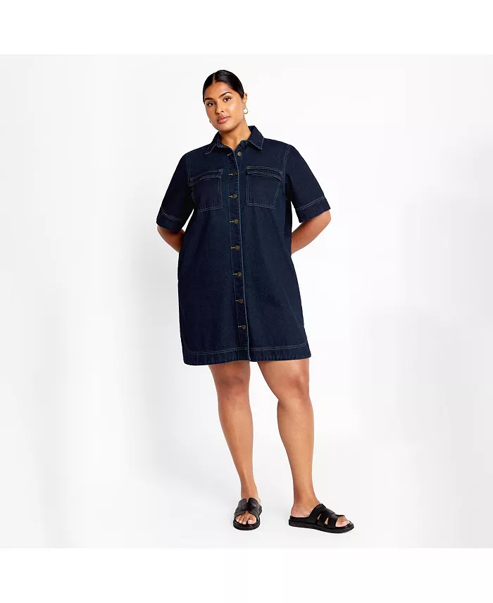 Платье Jojo из денима больших размеров CITY CHIC, синий 
Платье Jojo из денима больших размеров CITY CHIC, синий