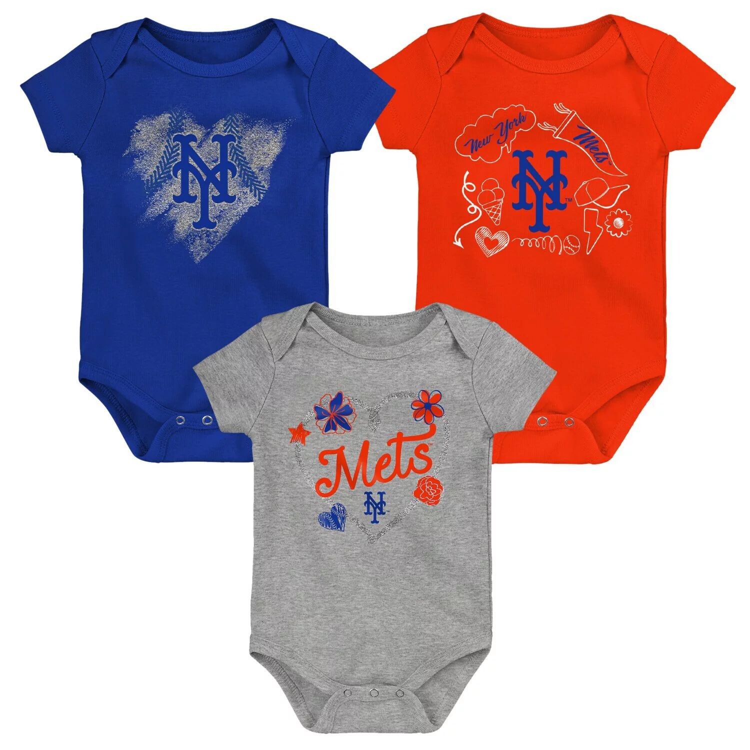 Комплект боди Infant Royal/Оранжевый/Серый New York Mets Batter Up из 3 шт. Outerstuff 
Комплект боди Infant Royal/Оранжевый/Серый New York Mets Batter Up из 3 шт. Outerstuff