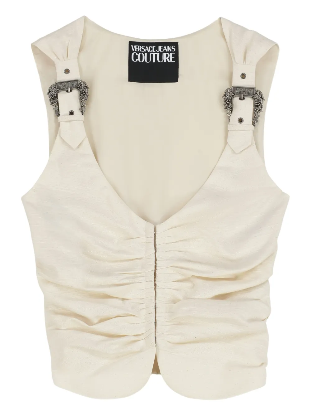 Топ со сборками и пряжкой Versace Jeans Couture, нейтральный
Топ со сборками и пряжкой Versace Jeans Couture, нейтральный