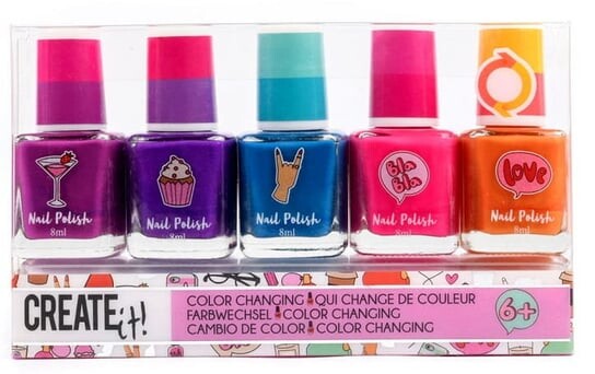 Лак для ногтей, меняющий цвет, 5 шт. Create it, Create it!
Лак для ногтей, меняющий цвет, 5 шт. Create it, Create it!