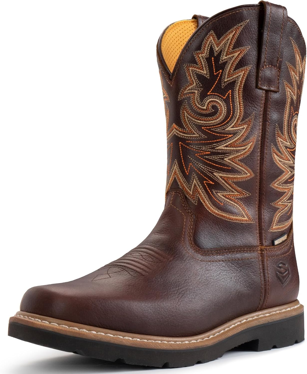 Мужские вестерн-ботинки SUREWAY с квадратным носком, мягкие/стальные ботинки из цельнозерновой кожи, модель без шнурков для работы на стройке и ферме, коричневый
Мужские вестерн-ботинки SUREWAY с квадратным носком, мягкие/стальные ботинки из цельнозерновой кожи, модель без шнурков для работы на стройке и ферме, коричневый