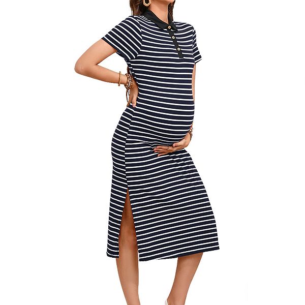 Женское платье-поло миди для беременных с короткими рукавами, в рубчик и полоску, для беби-шауэра Elitespirit, Navy
Женское платье-поло миди для беременных с короткими рукавами, в рубчик и полоску, для беби-шауэра Elitespirit, Navy