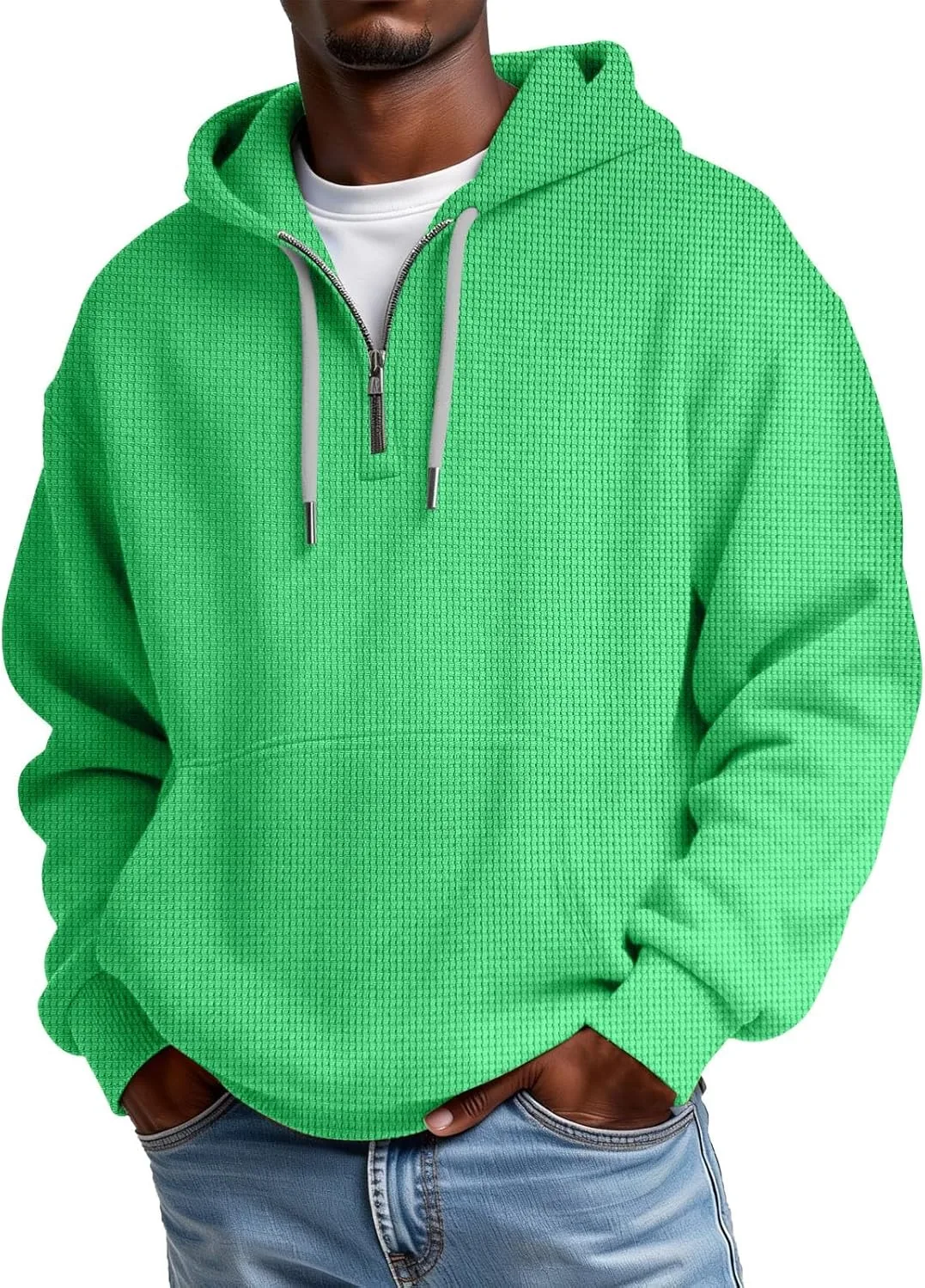 Свитшот с молнией на четверть для мужчин, вафельная вязка, длинный рукав, воротник-стойка, оверсайз
Свитшот с молнией на четверть для мужчин, вафельная вязка, длинный рукав, воротник-стойка, оверсайз