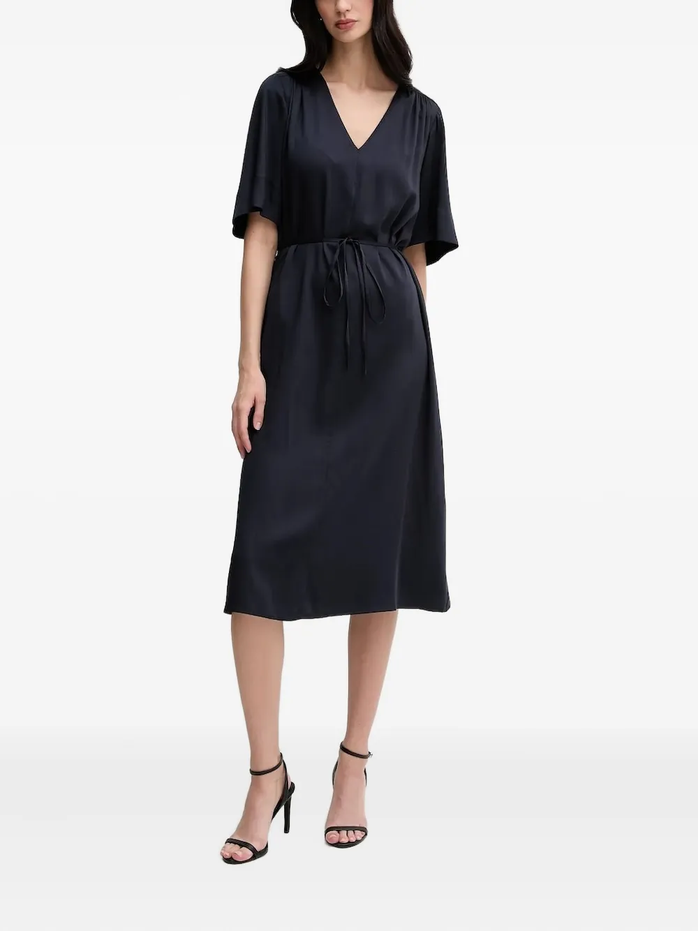 Платье миди с V-образным вырезом и поясом Gant, синий 
Платье миди с V-образным вырезом и поясом Gant, синий