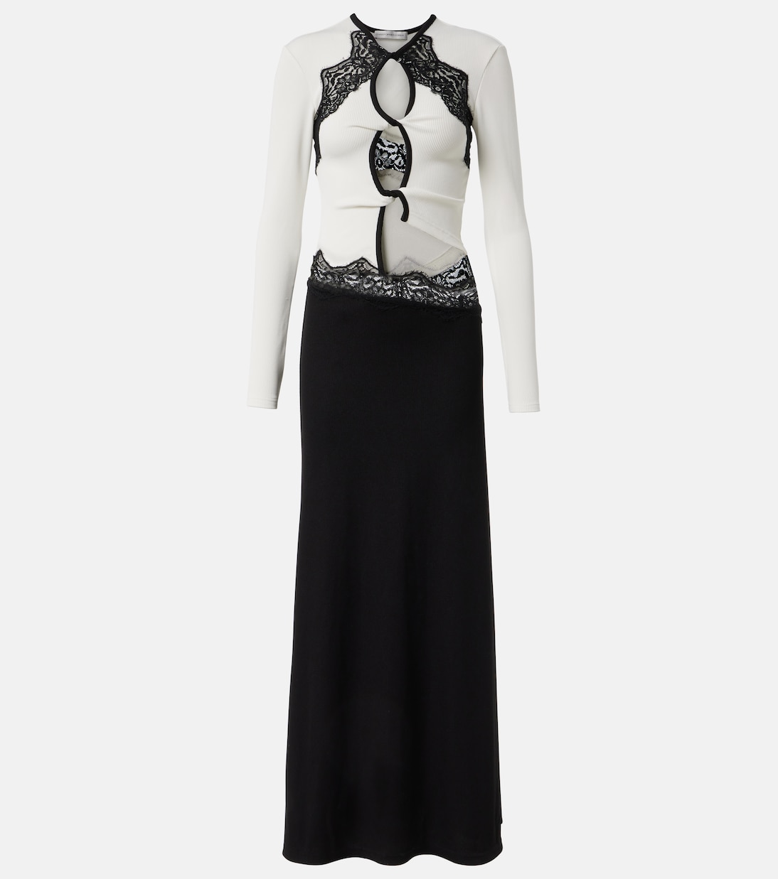 Макси-платье с кружевной отделкой и вырезами Christopher Esber, Star White/Jet Black
Макси-платье с кружевной отделкой и вырезами Christopher Esber, Star White/Jet Black
