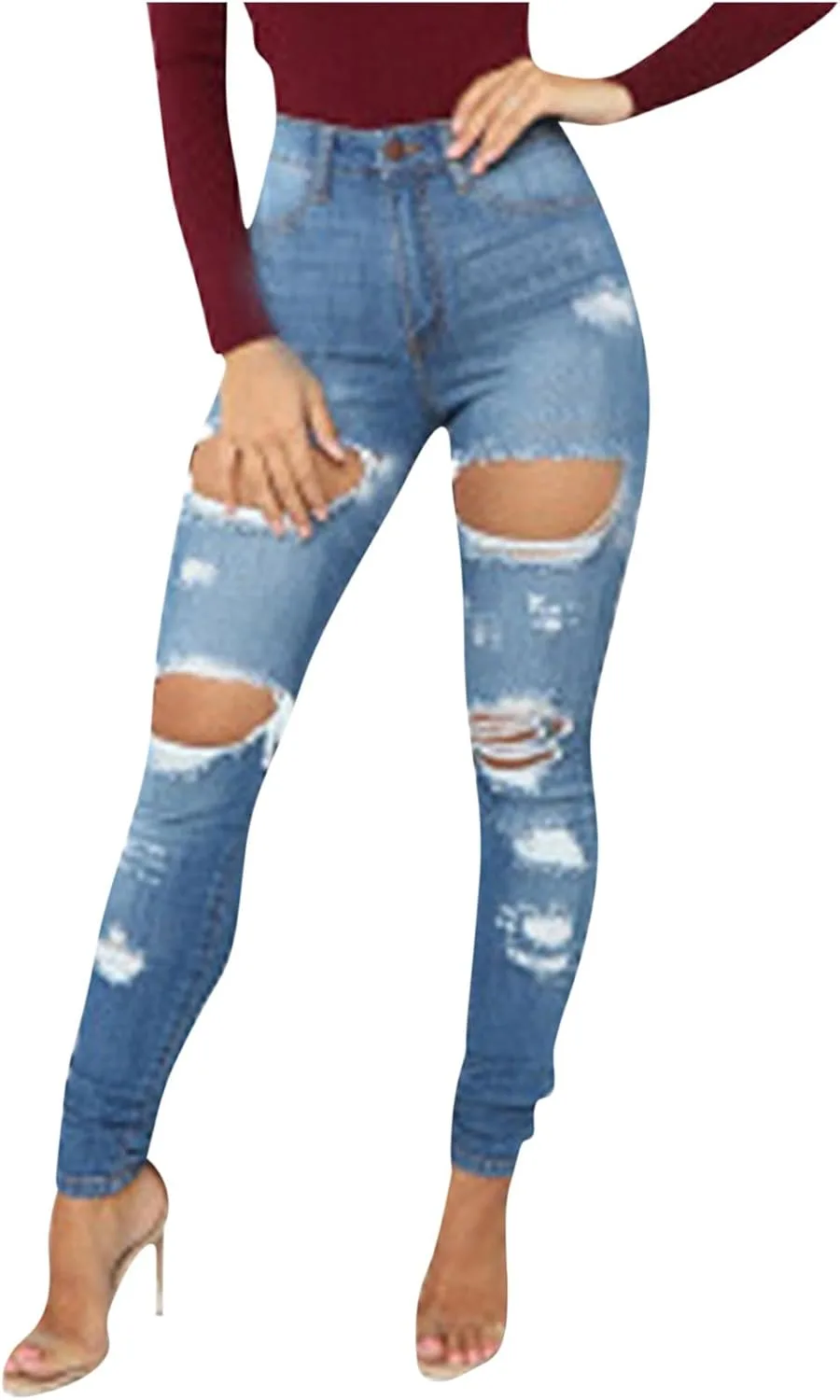 Рваные скинни джинсы для женщин High Waisted Stretchy Slim Fit
Рваные скинни джинсы для женщин High Waisted Stretchy Slim Fit