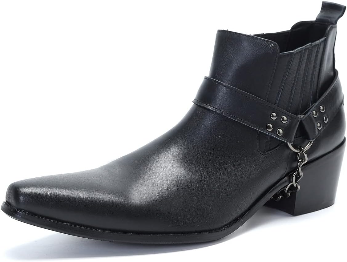 Мужские повседневные ботинки Santimon Mens с низким голенищем Челси - настоящая кожаная обувь в стиле ковбой с пряжкой и цепочкой для вечеринок, дискотек и свадеб, черный
Мужские повседневные ботинки Santimon Mens с низким голенищем Челси - настоящая кожаная обувь в стиле ковбой с пряжкой и цепочкой для вечеринок, дискотек и свадеб, черный