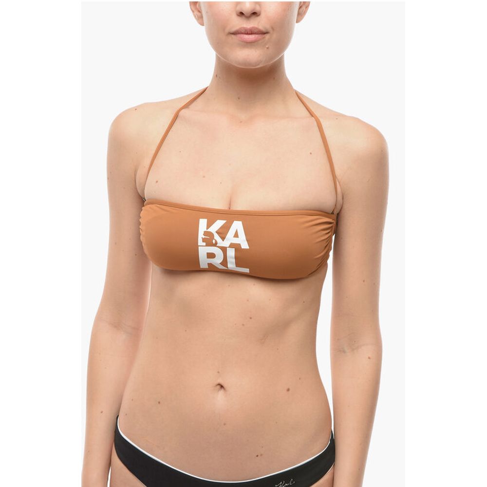 Однотонный топ-бандо с контрастным напечатанным логотипом Karl Lagerfeld, Brown 
Однотонный топ-бандо с контрастным напечатанным логотипом Karl Lagerfeld, Brown