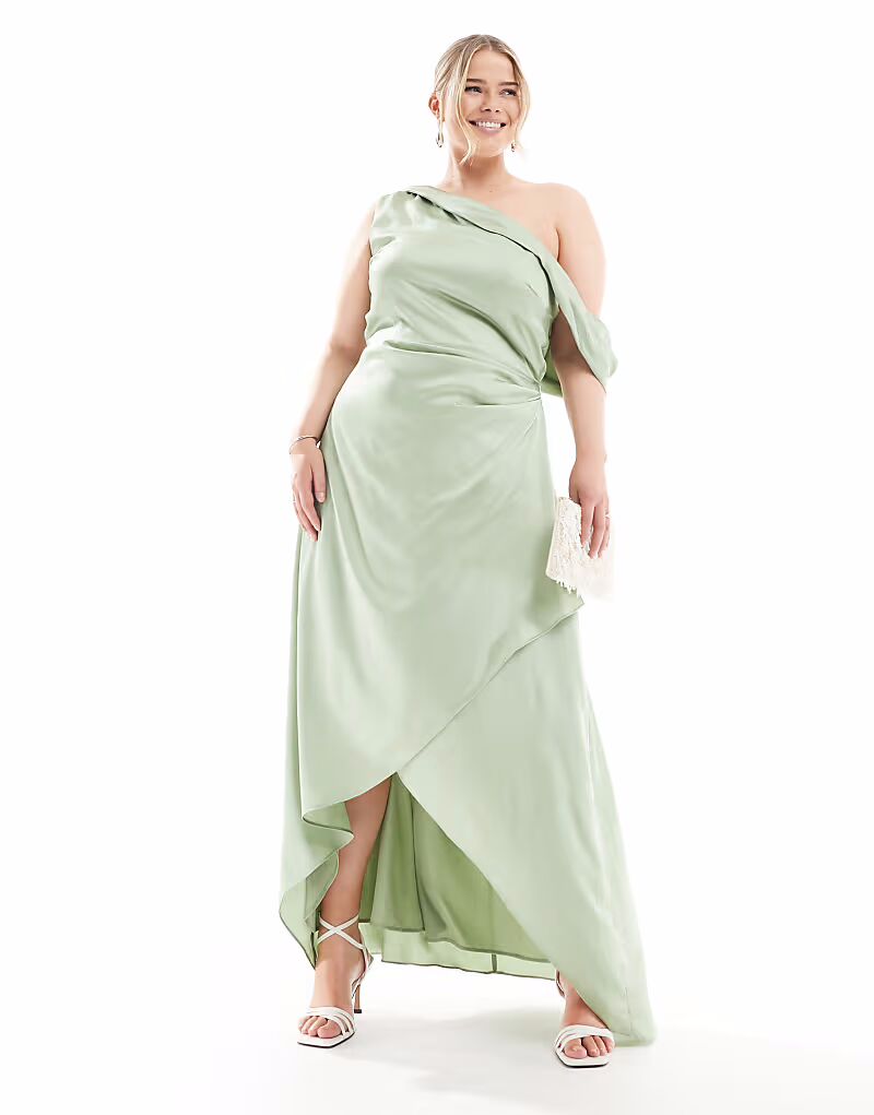 Платье макси из атласа TFNC Plus Bridesmaid со спущенными плечами и юбкой-халатом в цвете шалфея
Платье макси из атласа TFNC Plus Bridesmaid со спущенными плечами и юбкой-халатом в цвете шалфея
