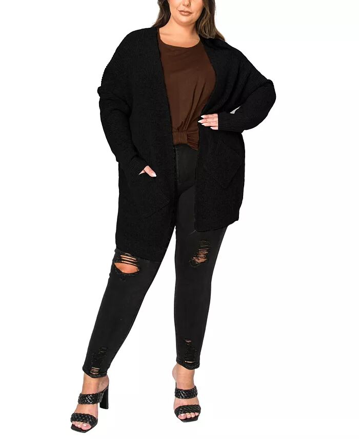 Кардиган большого размера с карманами и меланжевым узором COIN 1804, черный
Кардиган большого размера с карманами и меланжевым узором COIN 1804, черный