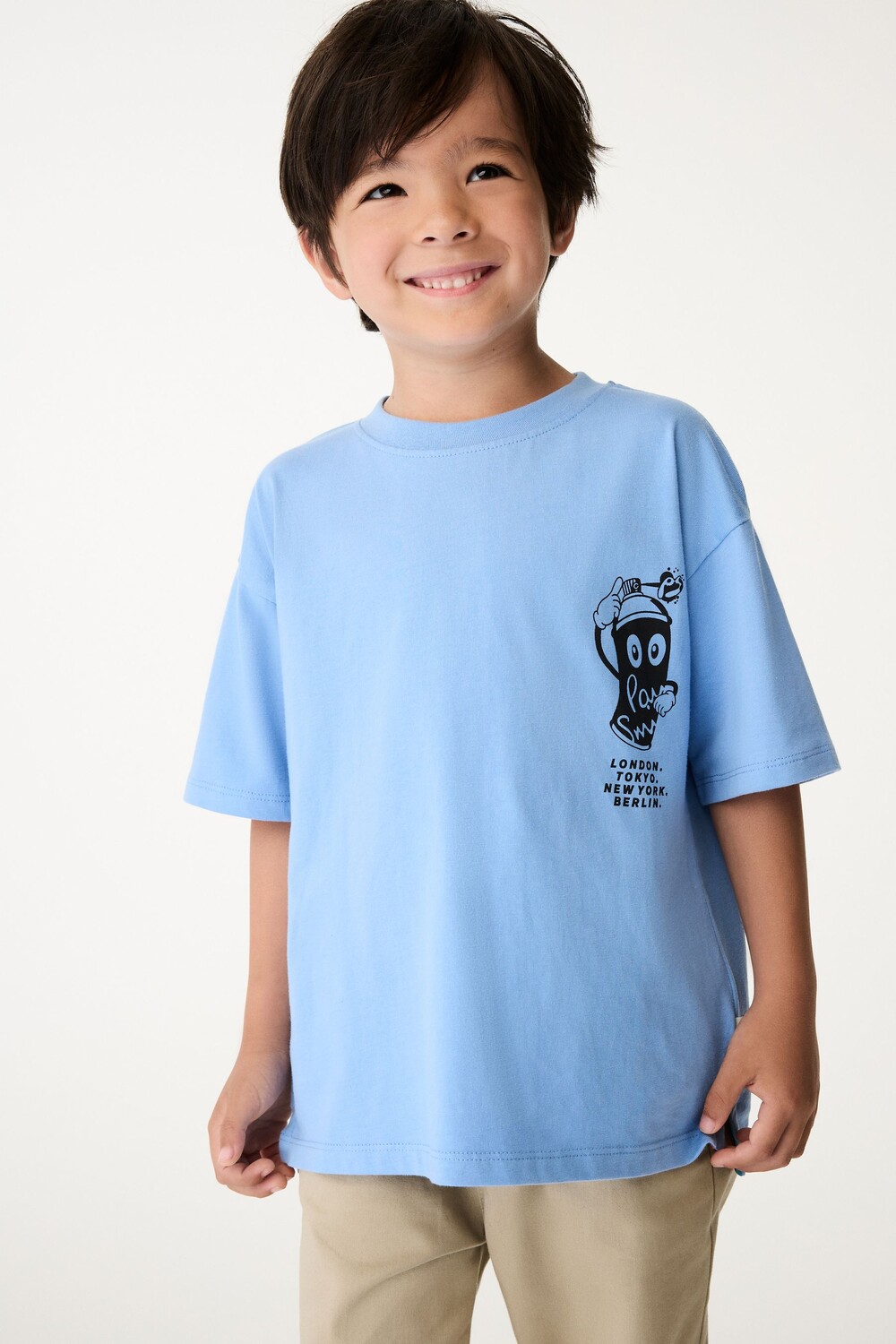 Футболка большого размера с короткими рукавами и культовым принтом для мальчиков из 100% хлопка Paul Smith Junior, синий