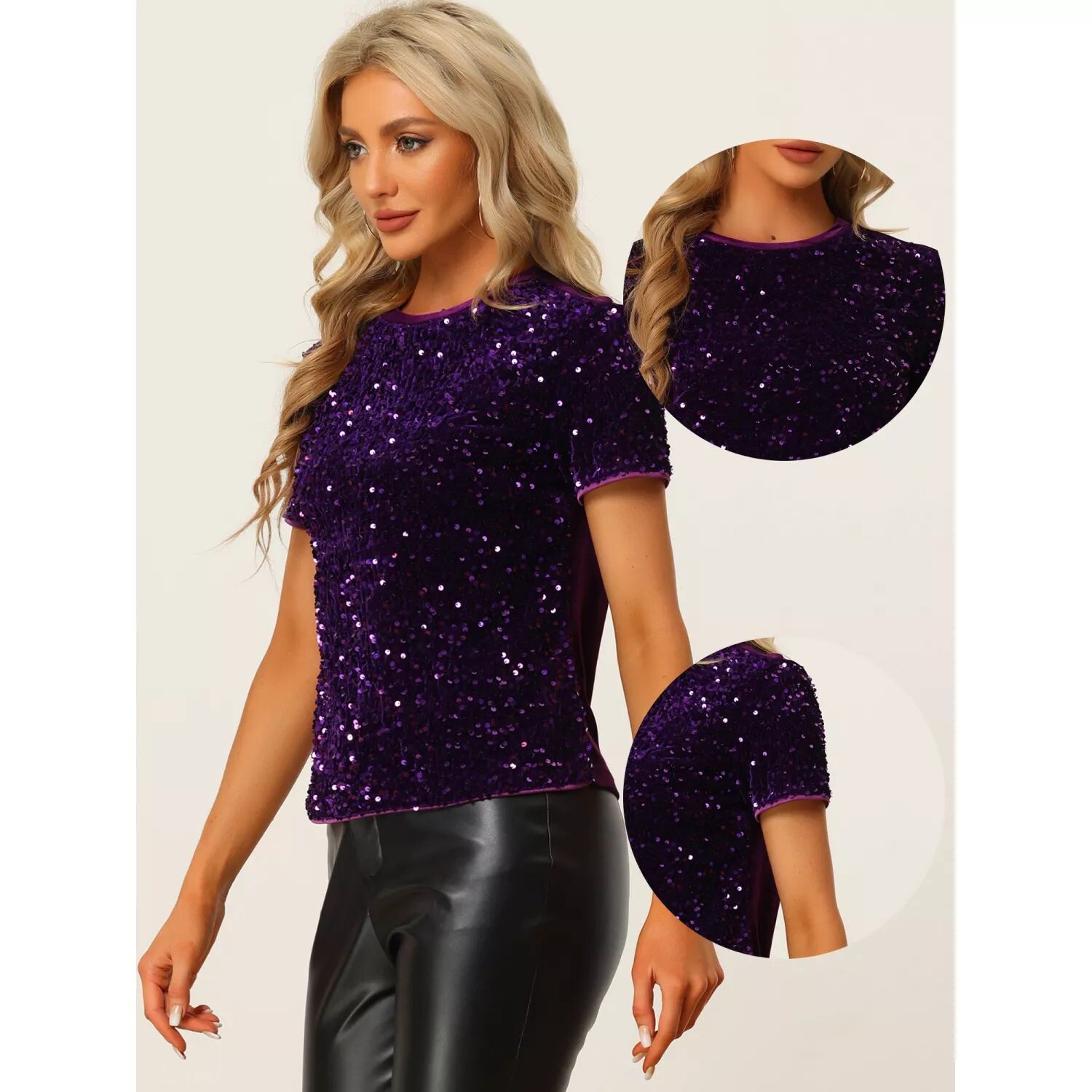 Женский бархатный топ с пайетками, бархатная блузка с коротким рукавом и круглым вырезом для вечеринки, клубная одежда ALLEGRA K, черный
Женский бархатный топ с пайетками, бархатная блузка с коротким рукавом и круглым вырезом для вечеринки, клубная одежда ALLEGRA K, черный