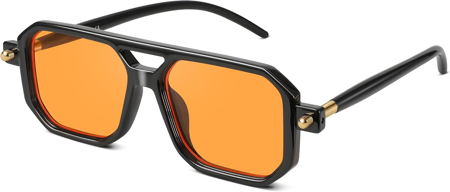 Ретро-солнцезащитные очки-авиаторы для женщин и мужчин - модные квадратные винтажные солнцезащитные очки в стиле 70-х с защитой от УФ-излучения kunchu, 03 Black/Orange
Ретро-солнцезащитные очки-авиаторы для женщин и мужчин - модные квадратные винтажные солнцезащитные очки в стиле 70-х с защитой от УФ-излучения kunchu, 03 Black/Orange