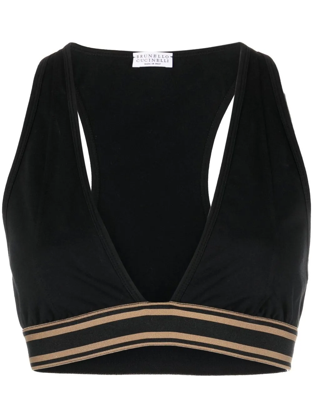 Укороченный полосатый топ с V-образным вырезом Brunello Cucinelli, черный
Укороченный полосатый топ с V-образным вырезом Brunello Cucinelli, черный