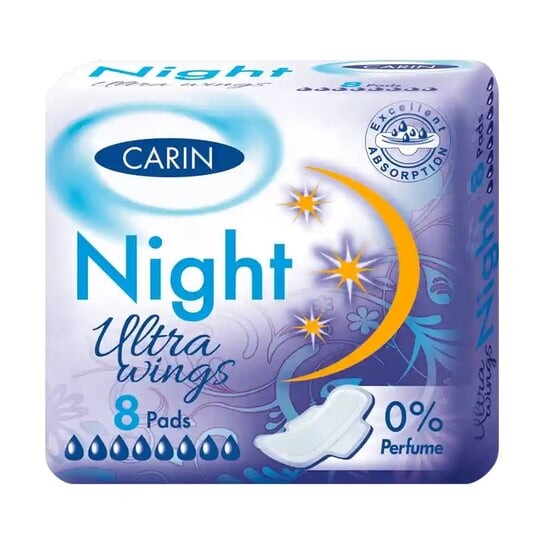 Гигиенические прокладки на ночь, 8 шт. Carin, Ultra Wings Night
Гигиенические прокладки на ночь, 8 шт. Carin, Ultra Wings Night