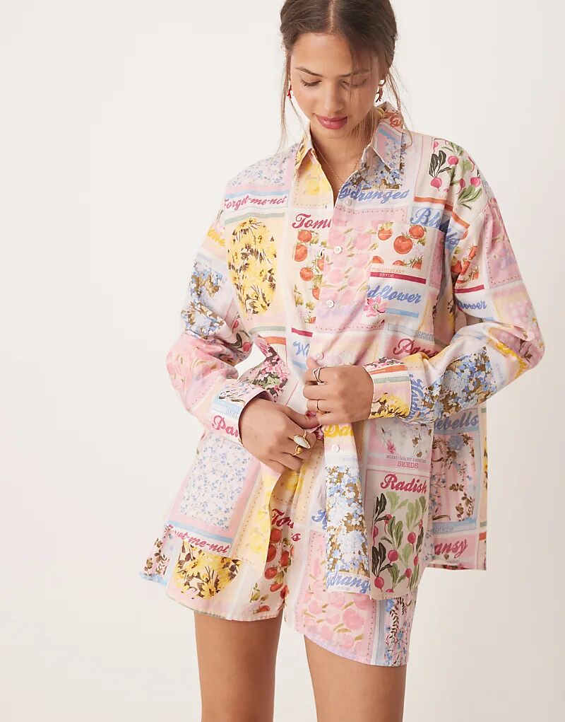 Рубашка свободного кроя «Мисс Селфридж» с почтовым принтом 
Рубашка свободного кроя «Мисс Селфридж» с почтовым принтом