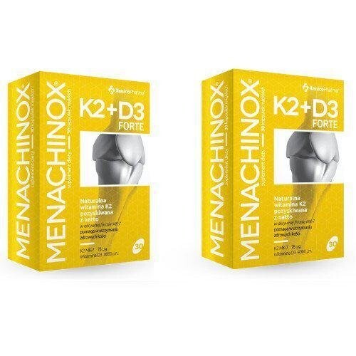 Menachinox, Витамины К2+Д3 4000 Форте, 2х30 капс.
Menachinox, Витамины К2+Д3 4000 Форте, 2х30 капс.