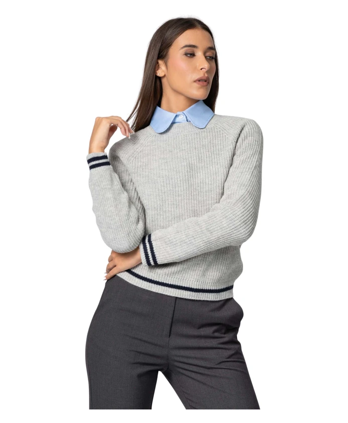 Вязаный полосатый свитер с каймой. Kocca, серый
Вязаный полосатый свитер с каймой. Kocca, серый